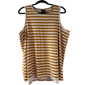Bobeau Women 1X Mustard White Striped Sleeveless Tank Top Size 1X